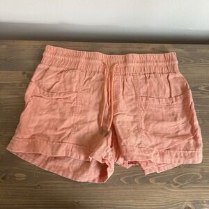 Athleta Women's 12 Orange Cabo Linen 4" Shorts Pull On Pockets Casual Beach